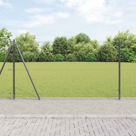 Vidaxl Heksagona Žogs Pelēks 1.6X50 M Tērauds,  Žogu Stabi Ar Pamata Plāksnēm 13 Gab. Ø32Mm 88.5Cm Cinkots Tērauds Vidaxl