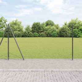 Vidaxl Heksagona Žogs Pelēks 1.2X100 M Tērauds,  Žogu Stabi Ar Pamata Plāksnēm 13 Gab Ø32Mm 68,5Cm Cinkots Tērauds Vidaxl