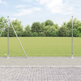 Vidaxl Heksagona Žogs 1.5X10 M Galvanizēts Tērauds,  Žoga Stabi Ar Bāzes Plāksnēm 7 Gab Ø32Mm 83.5Cm Galvanizēts Tērauds Vidaxl