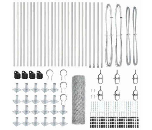 Žogs Ar Stabiem Sudraba 1 X 50 M Pvc Pārklāts Tērauds Vidaxl