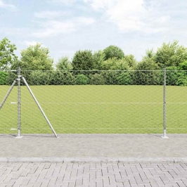 Vidaxl Heksagona Žogs 1X50 M Cinkots Tērauds,  Žogu Stabi Ar Pamatnes Plāksnēm 13 Gab. Ø32Mm 110Cm Cinkots Tērauds Vidaxl