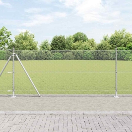 Vidaxl Heksagona Žogs 1X100 M Cinkots Tērauds,  Žoga Stabi Ar Pamatplāksnēm 13 Gab. Ø32Mm 110Cm Cinkots Tērauds Vidaxl