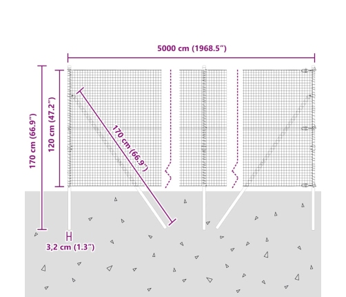 Žogs Ar Stabiem Pelēka 1.2 X 50 M Pulverkrāsots Cinkots Tērauds Vidaxl