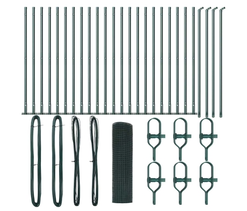 Savilktais Stiepļu Žogs Ar 13 Flanged Posmiem Zaļš 0.6X50 M Tērauds Vidaxl