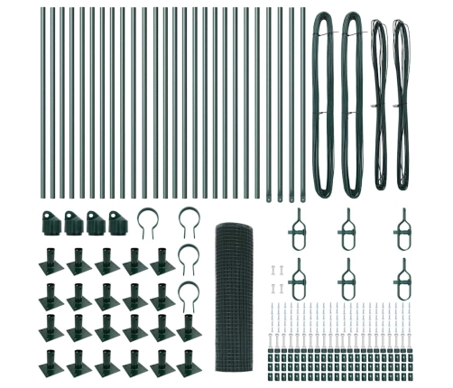 Savilktais Stiepļu Žogs Ar 13 Flanged Posmiem Zaļš 0.6X50 M Tērauds Vidaxl