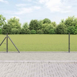 Veldētais Vadu Žogs Ar 13 Flangētiem Statņiem Pelēks 0.6X50 M Tērauds Vidaxl