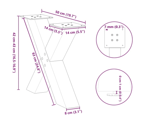 vidaXL Coffee Table Legs X-Shaped 2 gab. melns 50x(42-43) cm tērauds