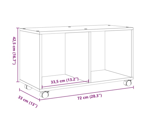 vidaXL plaukts ar riteņiem, 72x33x42,5 cm, konstruēts koks