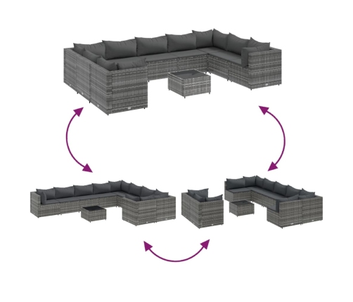 vidaXL 10-daļīgs dārza atpūtas mēbeļu komplekts, pelēka PE rotangpalma