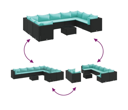 10-Daļīgs Dārza Dīvāna Komplekts, Matrači, Melna Pe Rotangpalma Vidaxl