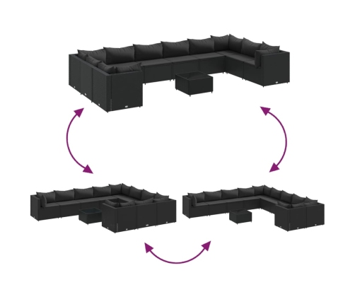 vidaXL 11-daļīgs dārza dīvāna komplekts, matrači, melna PE rotangpalma