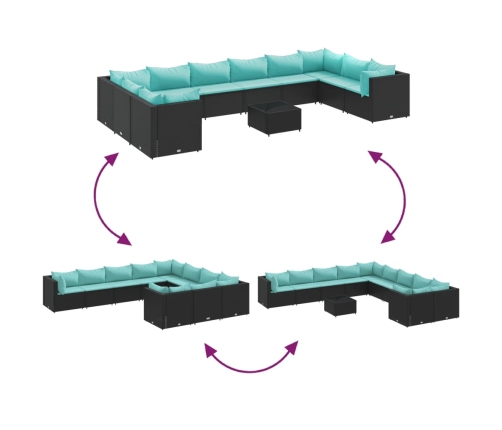 11-Daļīgs Dārza Dīvāna Komplekts, Matrači, Melna Pe Rotangpalma Vidaxl