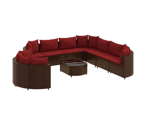 vidaXL 10-daļīgs dārza dīvāna komplekts, matrači, brūna PE rotangpalma