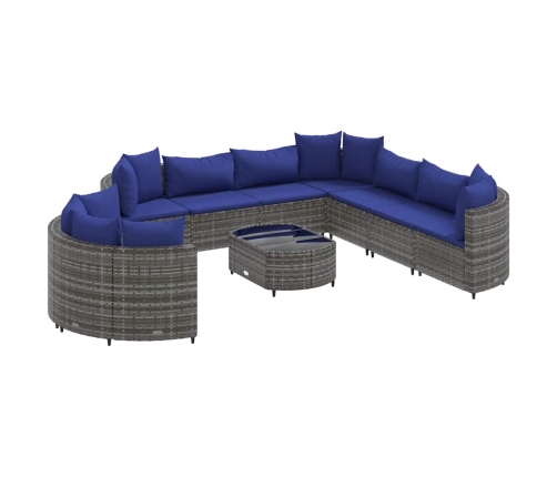 vidaXL 10-daļīgs dārza dīvāna komplekts ar matračiem, pelēks PE pinums