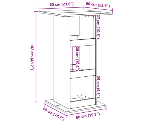 vidaXL bāra galds ar uzglabāšanu, 60x60x102 cm, inženierijas koks