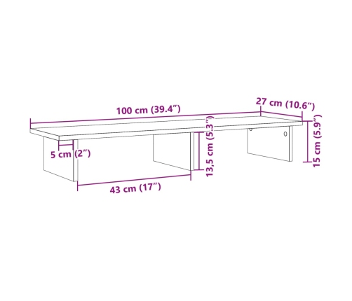 vidaXL monitora paliktnis, koka krāsa, 100x27x15 cm, inženierijas koks