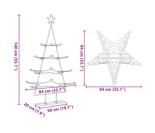 vidaXL Ziemassvētku eglīte, metāls, koka pamatne, melna, 140 cm