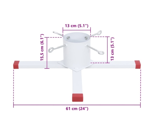 vidaXL Ziemassvētku egles statīvs, balts, 61x61x15,5 cm