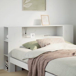 vidaXL galvgalis ar plauktiem, balts, 140 cm, priedes masīvkoks