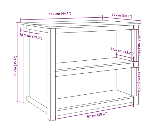 vidaXL virtuves skapis Panama, 112x77x90 cm, priedes masīvkoks