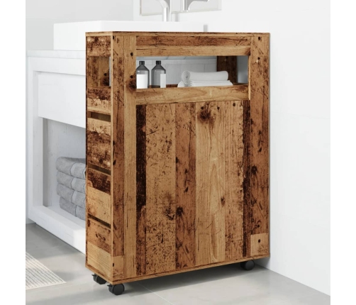 vidaXL šaurs vannasistabas skapis ar riteņiem, veca koka krāsā