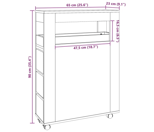 vidaXL šaurs vannasistabas skapis ar riteņiem, veca koka krāsā