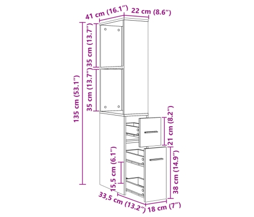 Šaurs Vannasistabas Skapis Ar Riteņiem, Veca Koka Krāsā Vidaxl