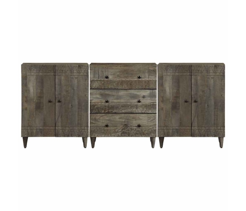 3 Daļu Bufetes Gaiši Pelēkas 60X33,5X75 Cm Masīvkoka Mango Vidaxl