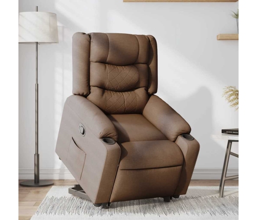 vidaXL atpūtas krēsls, paceļams, atgāžams, brūns audums