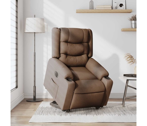 vidaXL elektrisks atpūtas krēsls, paceļams, atgāžams, brūns audums