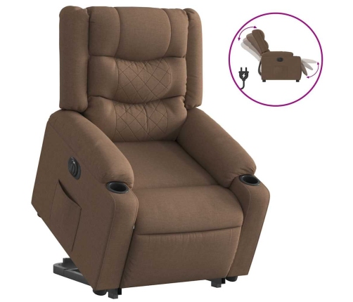 vidaXL elektrisks atpūtas krēsls, paceļams, atgāžams, brūns audums
