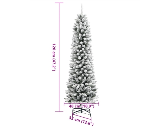 vidaXL mākslīgā Ziemassvētku egle ar sniegu, šaura, 120 cm, PVC&PE