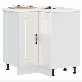 Virtuves Stūra Skapis, Kalmar, Spīdīgi Balta, Inženierijas Koks Vidaxl