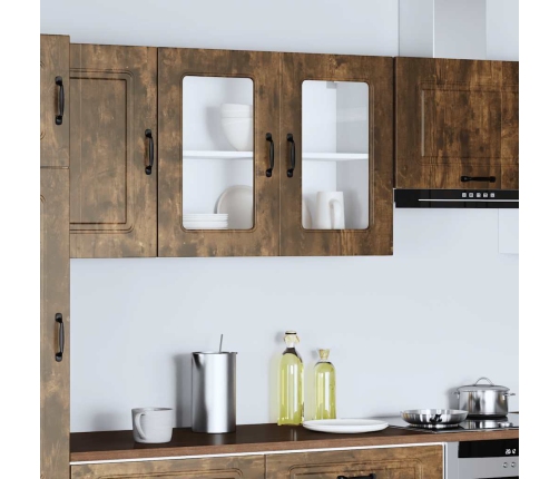 Virtuves Sienas Skapis Ar Stikla Durvīm Kalmar Ozolkoka Krāsa Vidaxl