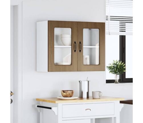 vidaXL virtuves sienas skapis ar stikla durvīm Kalmar brūna ozola