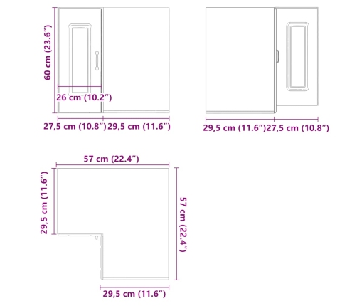 vidaXL virtuves sienas stūra skapis 