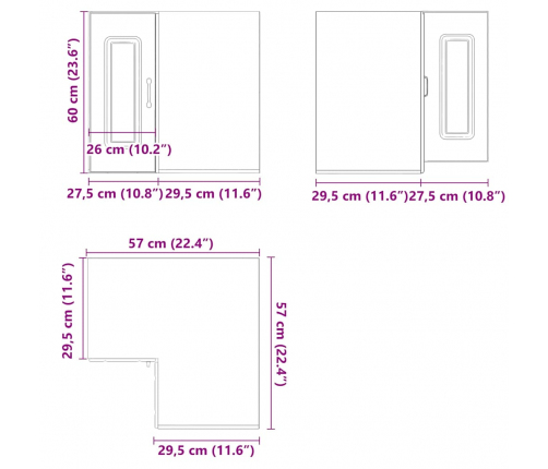 vidaXL virtuves sienas stūra skapis 