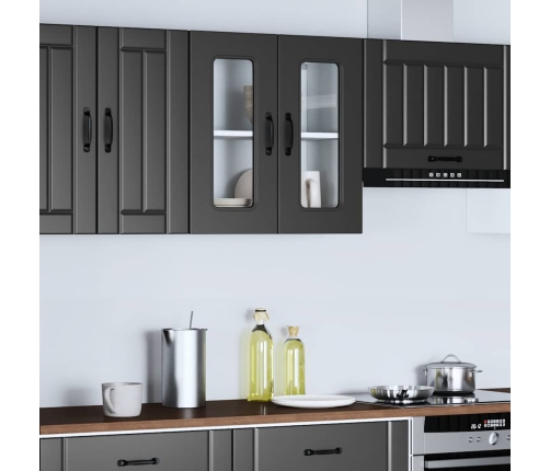 vidaXL virtuves sienas skapis ar stikla durvīm Kalmar melns