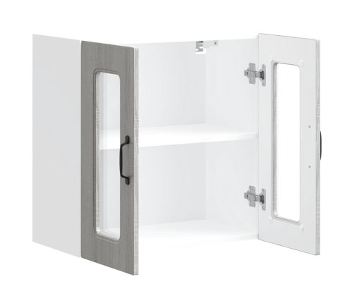 Virtuves Sienas Skapis Ar Stikla Durvīm Kalmar Pelēka Koka Vidaxl