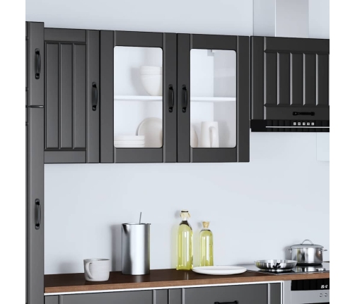 Virtuves Sienas Skapis Ar Stikla Durvīm Lucca Melns Vidaxl
