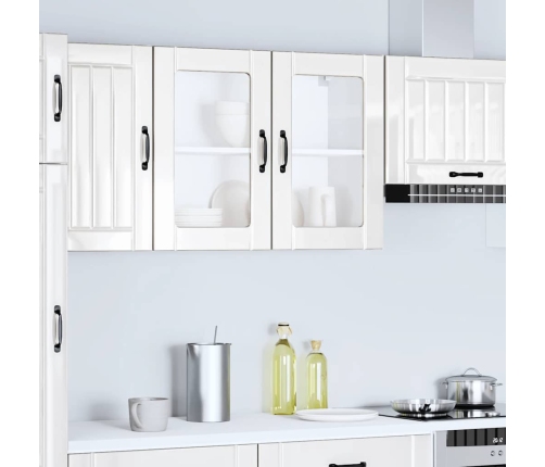 Virtuves Sienas Skapis Ar Stikla Durvīm Lucca Spīdīgi Balta Vidaxl