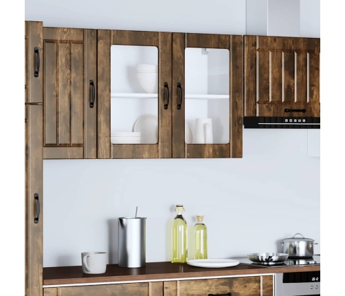Virtuves Sienas Skapis Ar Stikla Durvīm Lucca Ozolkoka Krāsa Vidaxl