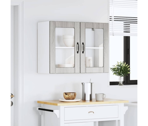 Virtuves Sienas Skapis Ar Stikla Durvīm Lucca Pelēka Koka Vidaxl