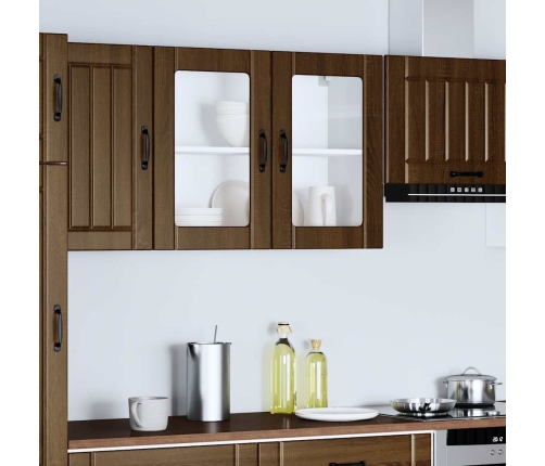 Virtuves Sienas Skapis Ar Stikla Durvīm Lucca Brūna Ozola Vidaxl