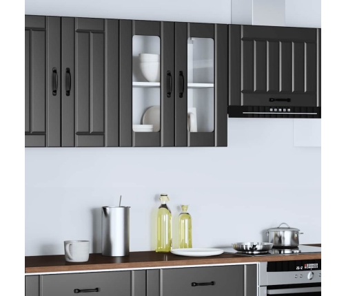 Virtuves Sienas Skapis Ar Stikla Durvīm Lucca Melns Vidaxl