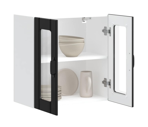 Virtuves Sienas Skapis Ar Stikla Durvīm Lucca Melns Vidaxl