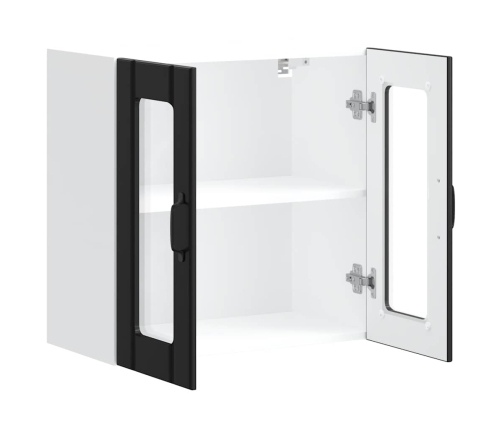 Virtuves Sienas Skapis Ar Stikla Durvīm Lucca Melns Vidaxl