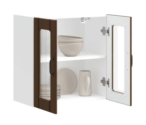 Virtuves Sienas Skapis Ar Stikla Durvīm Lucca Brūna Ozola Vidaxl