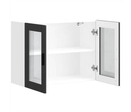 Virtuves Sienas Skapis Ar Stikla Durvīm Porto Melns Vidaxl