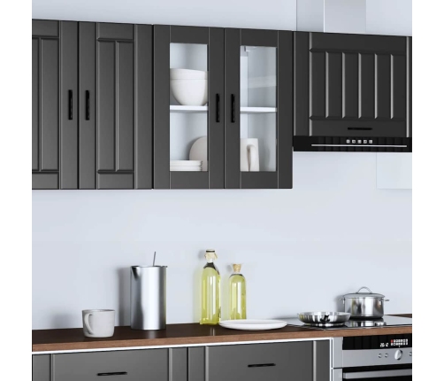 vidaXL virtuves sienas skapis ar stikla durvīm Porto melns